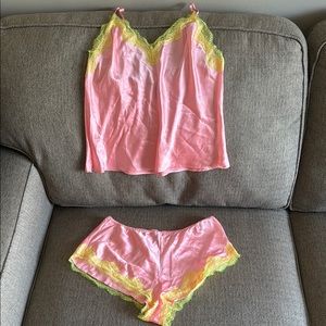 Victoria's Secret Pink and Yellow Satin Pajama Set